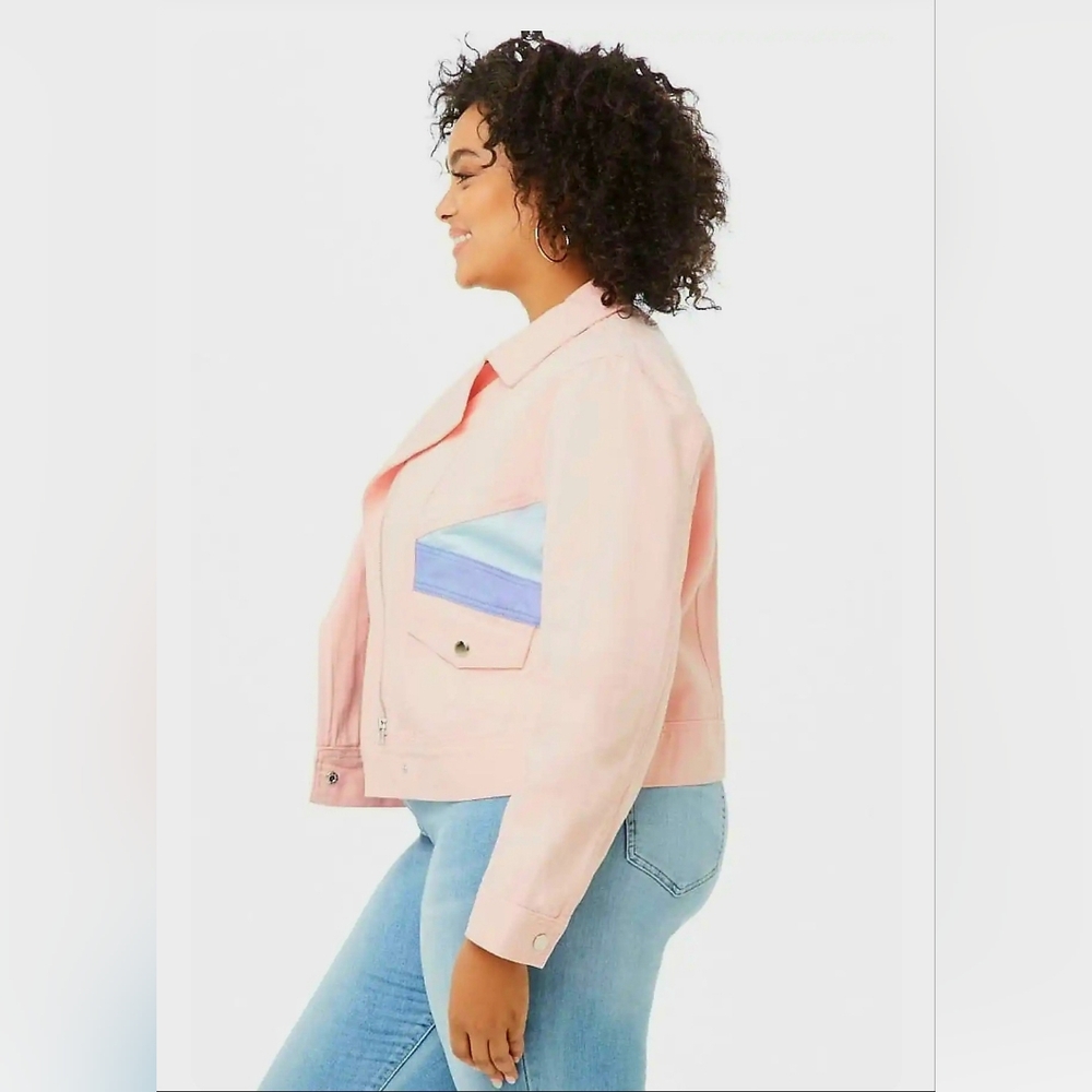 Forever 21+ Colorblock Pink Denim Jacket Women’s 3X | Pastel Jean Jacket